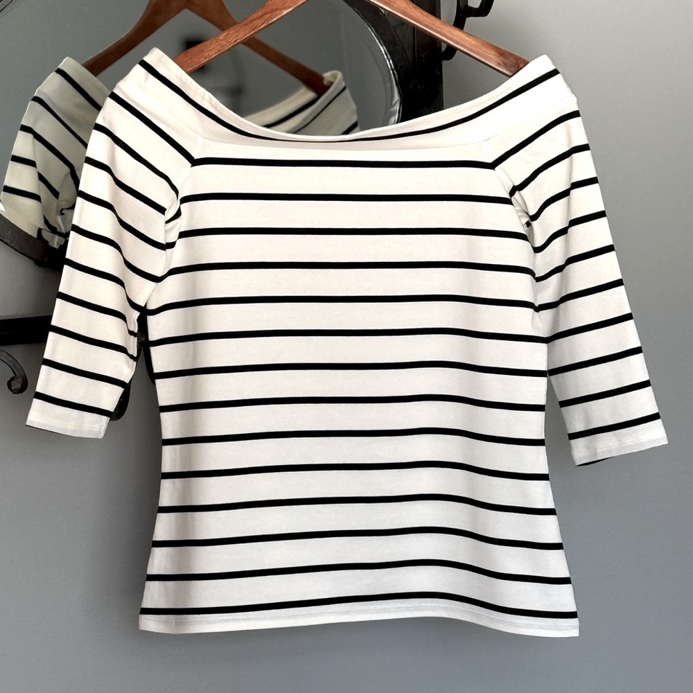 NWT LOFT off the shoulder striped 3/4 Sleeve Top